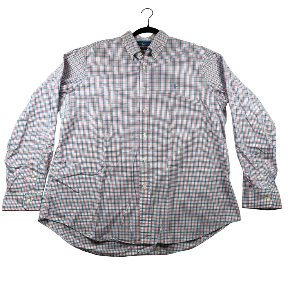 Polo Ralph Lauren Mens XL Pink Blue Plaid Cotton Stretch Button Down Shirt